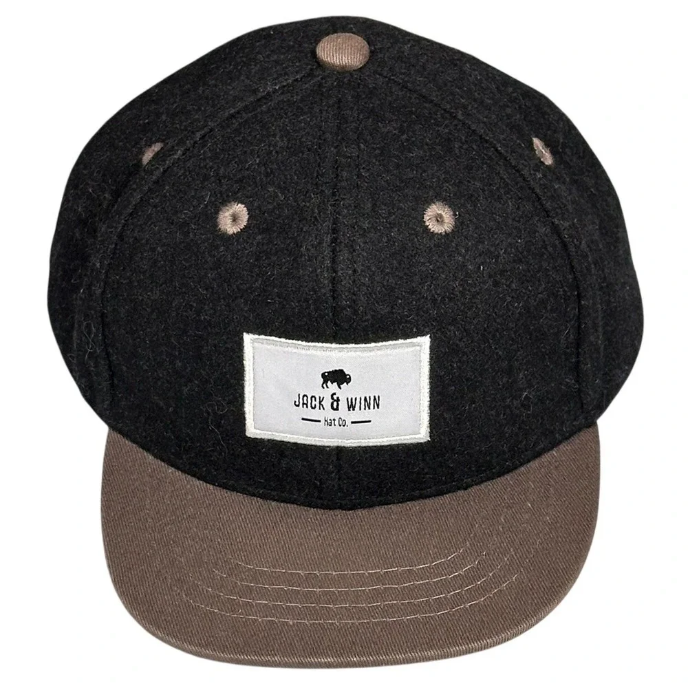 Jack & Winn Snapback Hat Kids XS Black Brown Excellent‎ Wool Blend Flat Brim